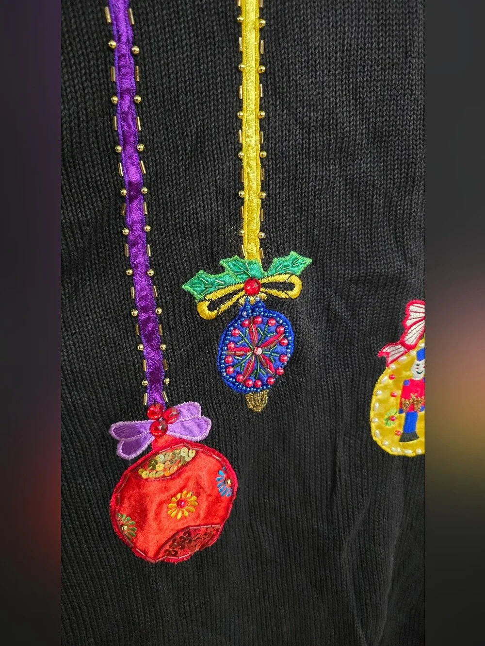 Vntg Womens 1X Holiday Ornament Embroidered And Embellished Sweater